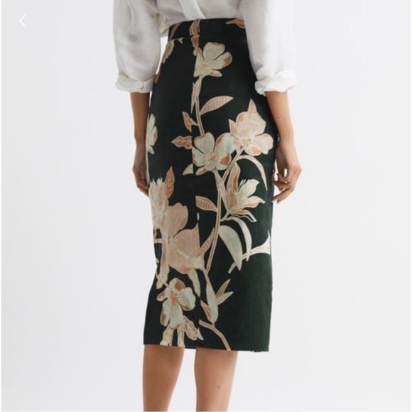 Reiss Jackson Floral Print High Rise Midi Skirt Green Tropical Resortwear Yellow - Picture 15 of 16